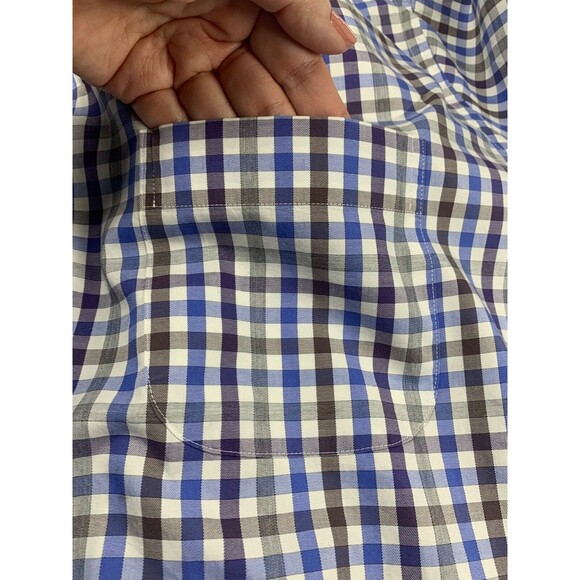 Peter Millar Cotton Button Up Shirt Mens XL Blue Brown Gingham Check Long Sleeve - Picture 7 of 8